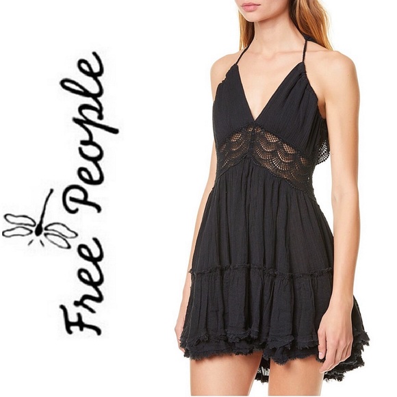 Free People Dresses & Skirts - NEW FREE PEOPLE Black 200 Degree Mini Dress Tiered Skirt Lace Back Brand New NWT